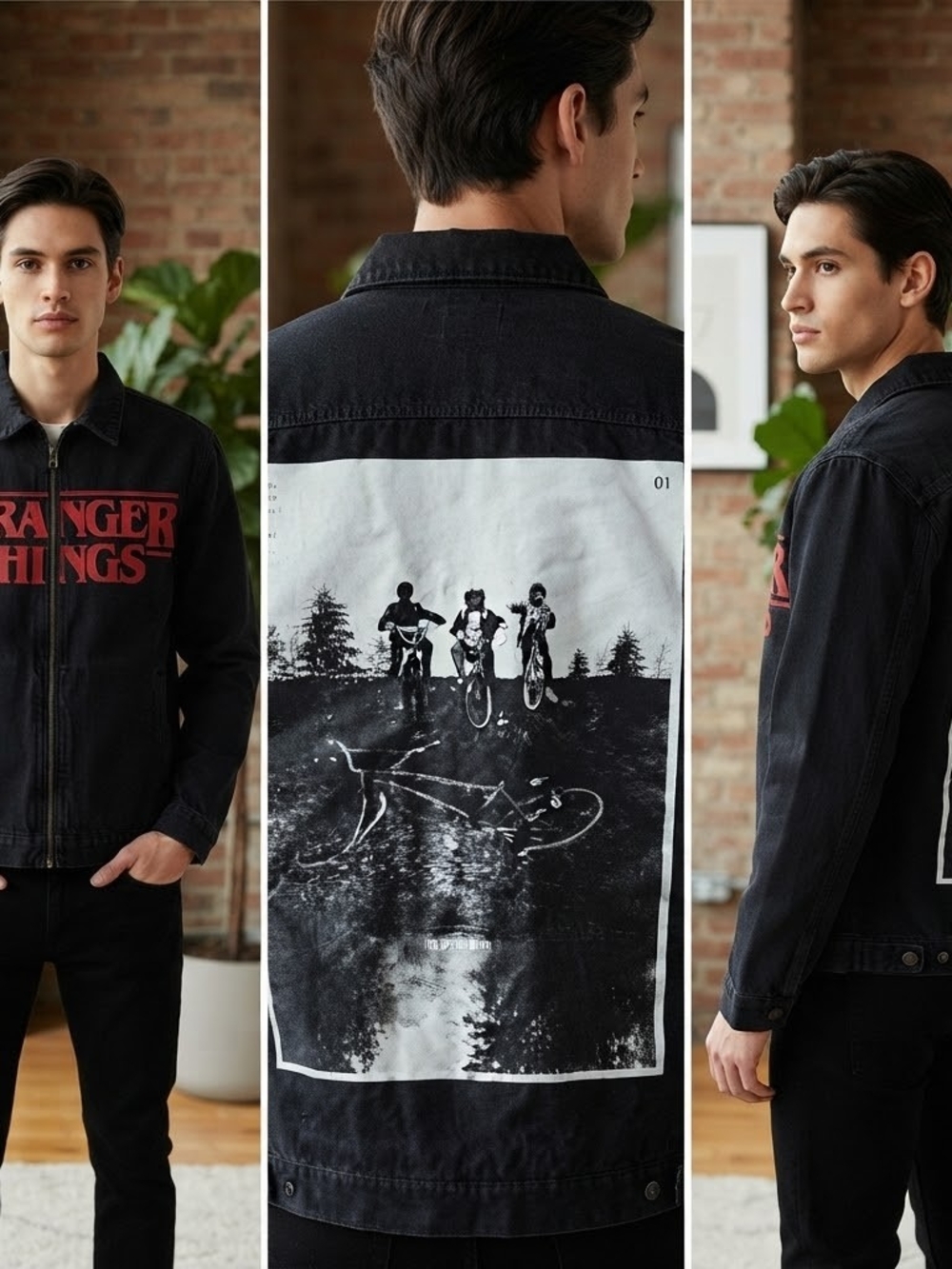 Stranger Things Black Season 1 Denim Zip Up Denim Jacket Size Med